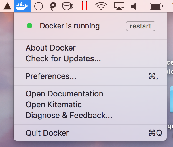 Docker in the macOS menu bar